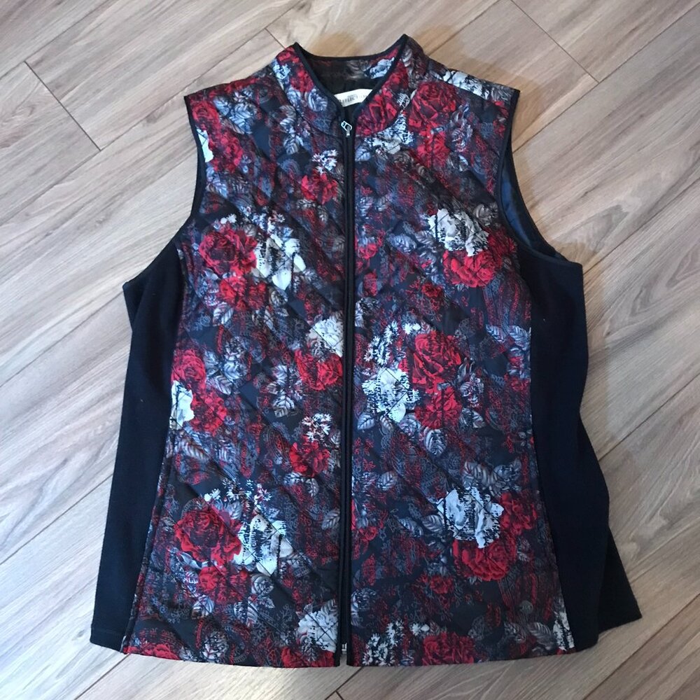 Northern Reflections Quilted Vest Black Red Floral Size L Large